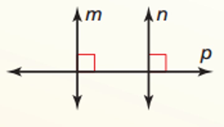 <p>In a plane, if a line is perpendicular to one of two parallel lines, then it is also perpendicular to the other</p>