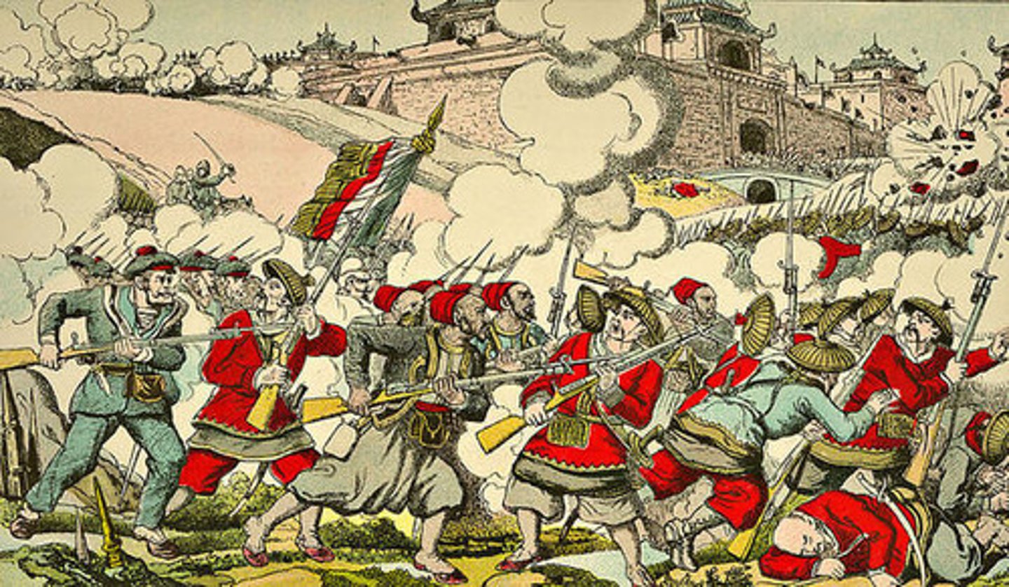 <p>a mid-19th century rebellion against the Qing Dynasty in China, led by Hong Xiuquan, led to many Chinese immigrants to America</p>