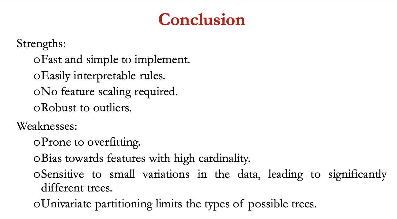 <p>feature importance: they’re helpful for identifying which input features are the most important in driving outcomes</p><p></p><p>explainability: their flowchart-like structure makes them intuitive + easy to understand, = valuable for explaining complex models to non-technical audiences</p><p></p><p>non-linear data: they’re particularly effective at handling data sets that don’t have a linear relationship between variables</p><p></p><p>use case scenarios:</p><ul><li><p>businesses use them to develop strategies + evaluate the cost effectiveness of options</p></li><li><p>they provide a structured way to consider diff outcomes + &nbsp;and probabilities for decisions, allowing for better risk management</p></li></ul><p></p>