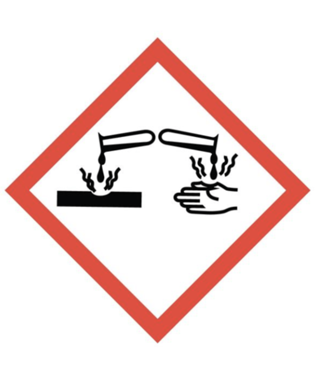 <p>Materials causing skin ?/burns or eye damage on contact, or that are ? to metals.</p>