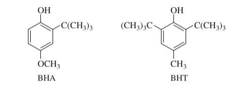 <p>(17.76) <span>The antioxidants BHA and BHT are commonly used as food preservatives. Show how BHA and BHT can be made from phenol and hydroquinone.</span></p>