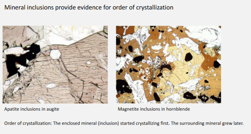 <p>Use textural observations to deduce information about the order of crystallisation</p>