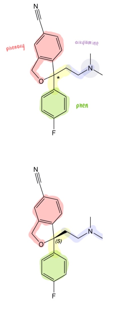 <p>Locate the ring and see a triple === 3, also a ring + F attached to amine </p>
