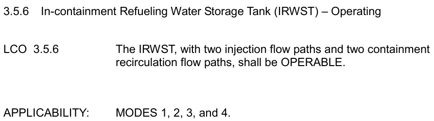 <p>OPERABLE with TWO injection paths and TWO recirc paths</p><p></p><p>MODES 1, 2, 3, and 4</p>