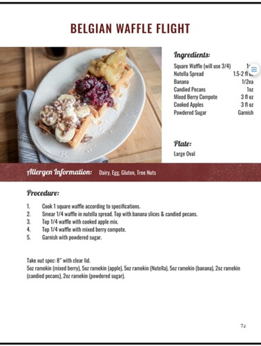 <p>three mini Belgian waffles: mixed berry compote, apple compote, Nutella™/banana/candied pecans 16.95</p>