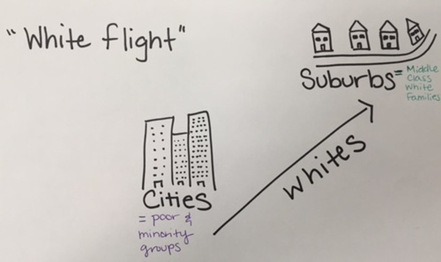 <p>The mass movement of whites to the outlying suburbs.</p>