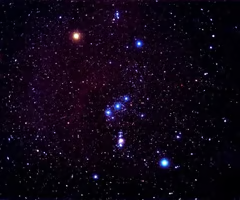 <p>3 stars DOWN to SIRIUS<br />
3 stars UP to ALDEBARAN AND THE PLEIADES</p>