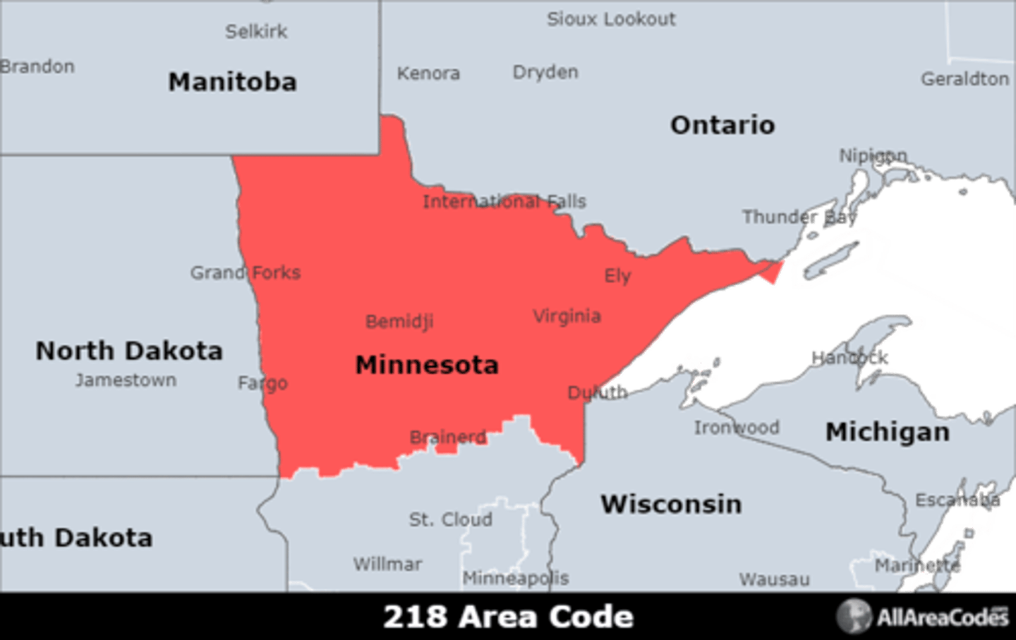 <p>Area code 218 is located in northern Minnesota and covers Duluth, Moorhead, and Hibbing. It is the only area code that serves the area</p>