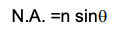 <p>a value part of the lens system which is derived from a mathematical expression that relates the solid cone of light delivered to the specimen by the condenser lens and to the light gathered by the objective lens </p><p></p>