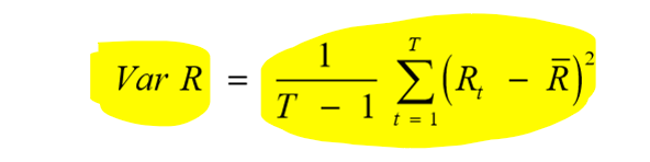<p>The variance estimate using realized returns</p><ul><li><p>the standard deviation is the square root of the variance</p></li></ul><p></p>