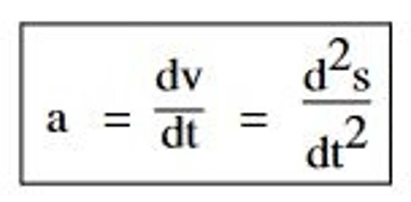 <p>derivative of velocity. (units= m/s²)</p>