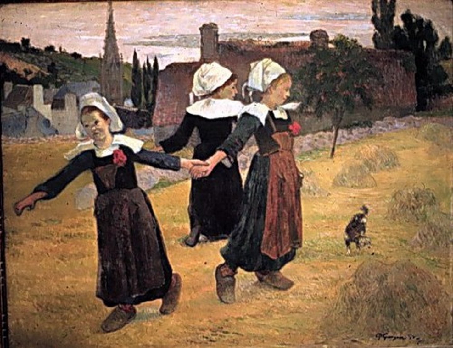 <p>Gauguin studied with Pissarro and Degas and exhibited his work with the impressionists</p><p>Search for inner-experiences in his work</p><p>Painted what was before the industrialization, moves into more rural areas</p><p>Simplified compositions with broad areas of color. Dark outlines for figures. Influenced by the look of stained-glass windows.</p>