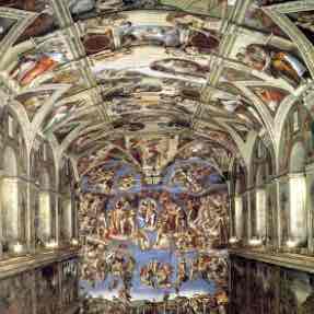 <p>michelangelo, ceiling: 1508-1512 CE, altar: 1536-1541 CE, fresco </p>