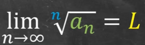 <p>Look for anthing to the power of n</p><p>L &lt; 1, converges</p><p>L &gt; 1 or L = Inf, Diverges</p><p>L = 1, nothing can be concluded</p>