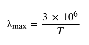 <p>The higher the temp, the shorter the wavelength at which the peak amount of energy is radiated</p><p>Relates the temp of a blackbody to wavelength.</p><p></p>