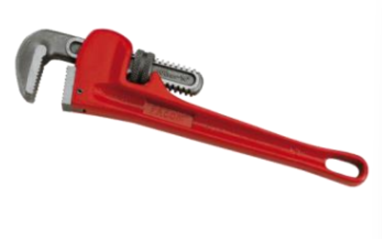 <p>- a classic plumbing tool recognizable by its distinctive toothed jaw. It is used for gripping and turning threaded pipes and fittings. To use it, place the wrench’s jaw on the pipe or fitting and turn it in the direction you want to tighten or loosen. Pipe wrenches come in various sizes to accommodate different pipe diameters.</p>