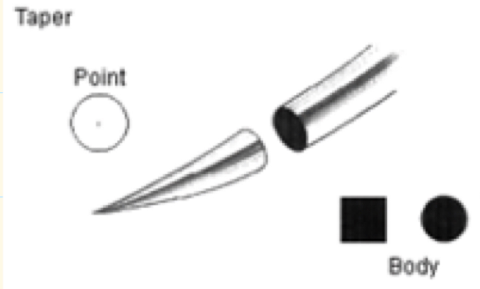 <p>Gradually broadens from the tip to allow greater separation of the tissues</p>