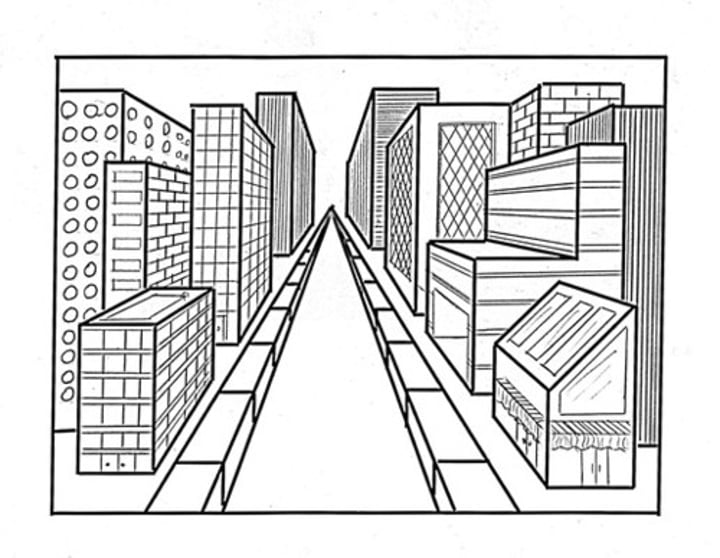 <p>Technique creating depth by converging parallel lines to a vanishing point (i.e. drawing a street looking straight ahead)</p>