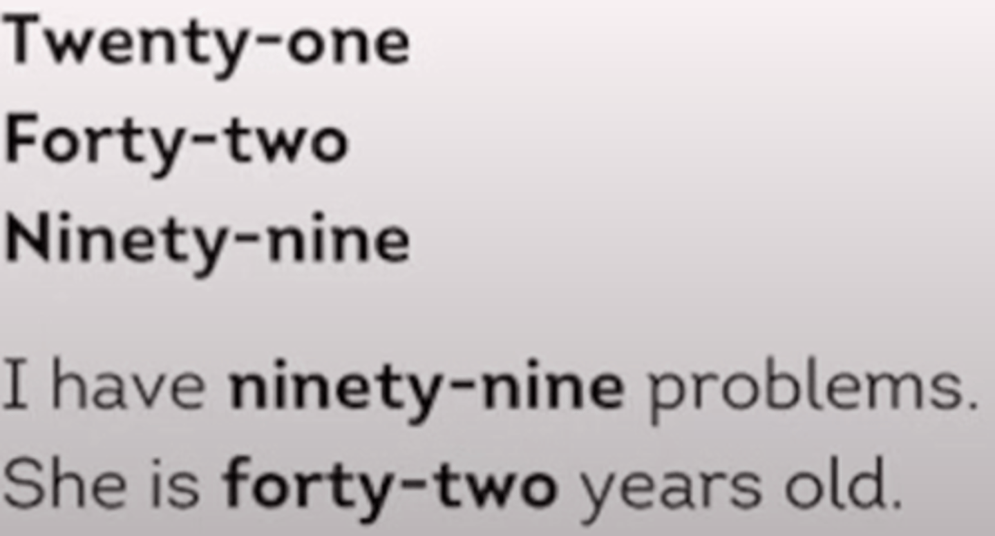 <p>Use a hyphen with compound numbers. You should hyphenate compound numbers between 21 and 99.</p>