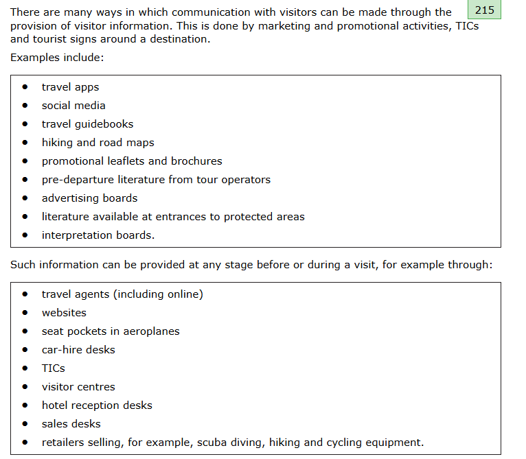 <ul><li><p>dest mgment activities continually evolve and ensure effective comm w vis and providers hapens before, during and after any visit.</p></li><li><p>need to know abt new p&amp;s e.g. launch of new hootel, restaurant or cruise</p></li><li><p>networking w providers allows for exhcange of current ideas and social media easy and quick to interact/liase w new and established providers</p></li></ul><p></p>