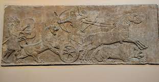 relief from the north palace of Ashurbanipal, Nineveh (modern Kuyunjik), Iraq
ca. 645–640 BCE. 
Gypsum