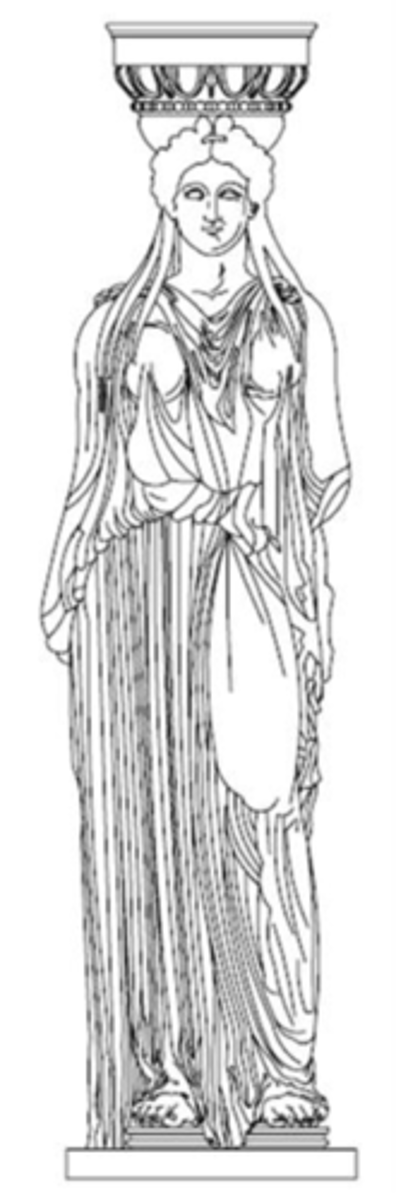 <p>Female statues with baskets serving as columns.</p>