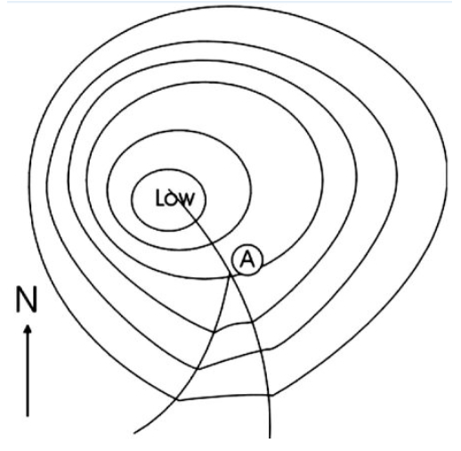 <p><span>Marked A is the triple point, where all the front lines meet, which is moving</span></p>