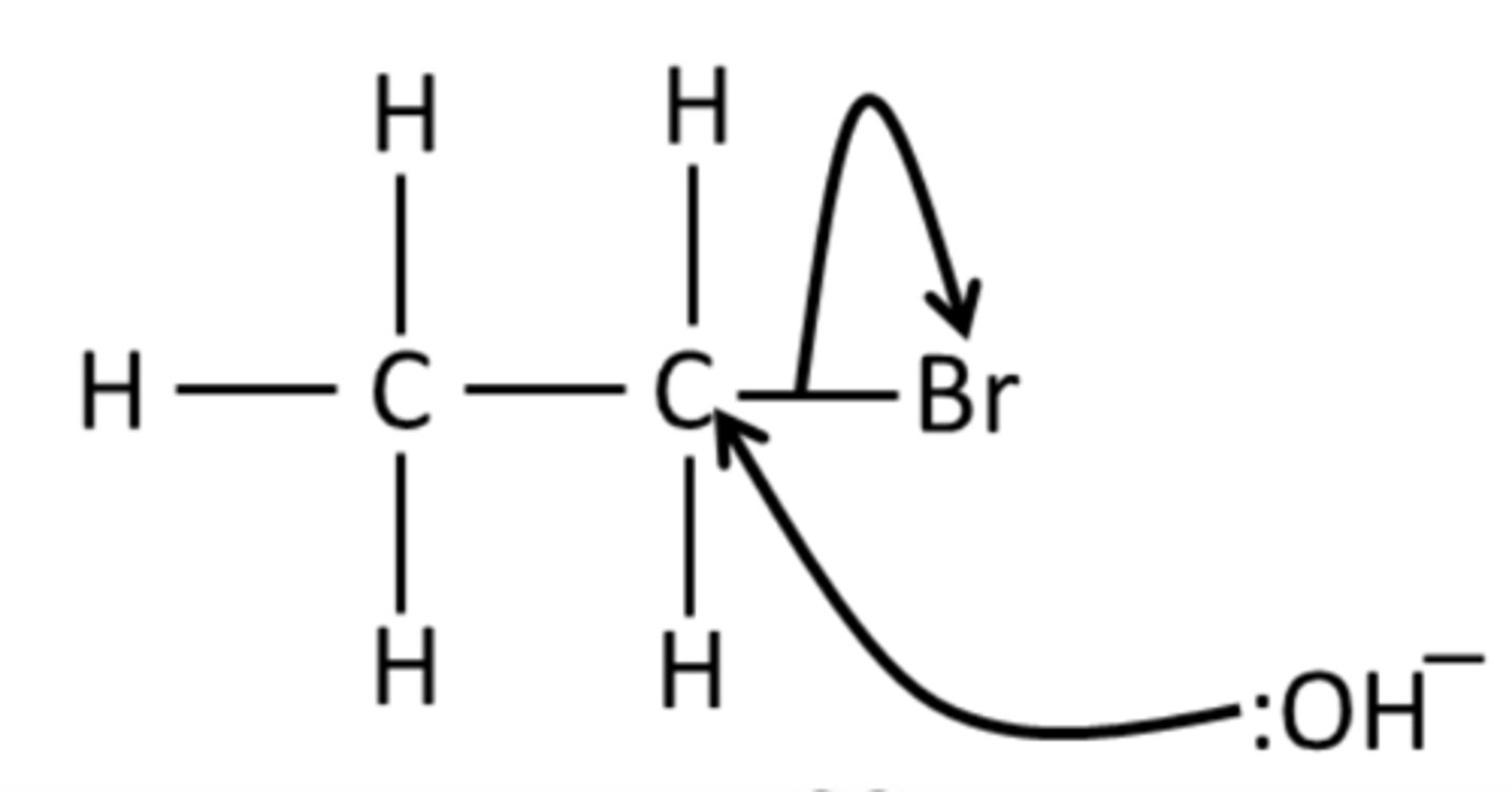 <p>Draw the mechanism for the reaction of bromoethane with NaOH (aq).</p>