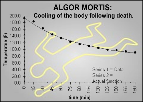 the change in body temperature after death