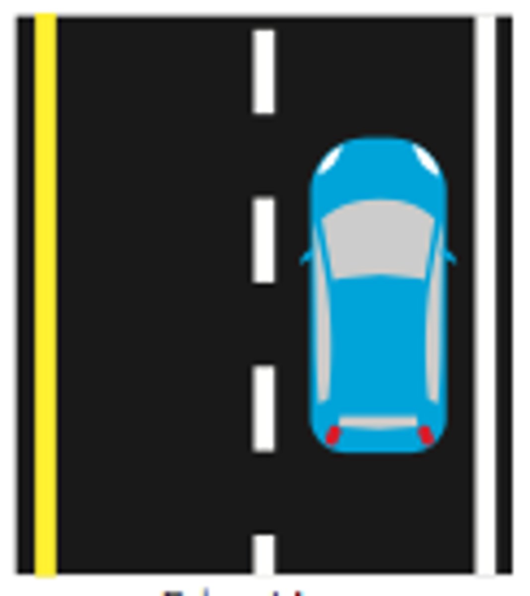 <p>On the left of the roadway edge of divided streets or roadways</p>