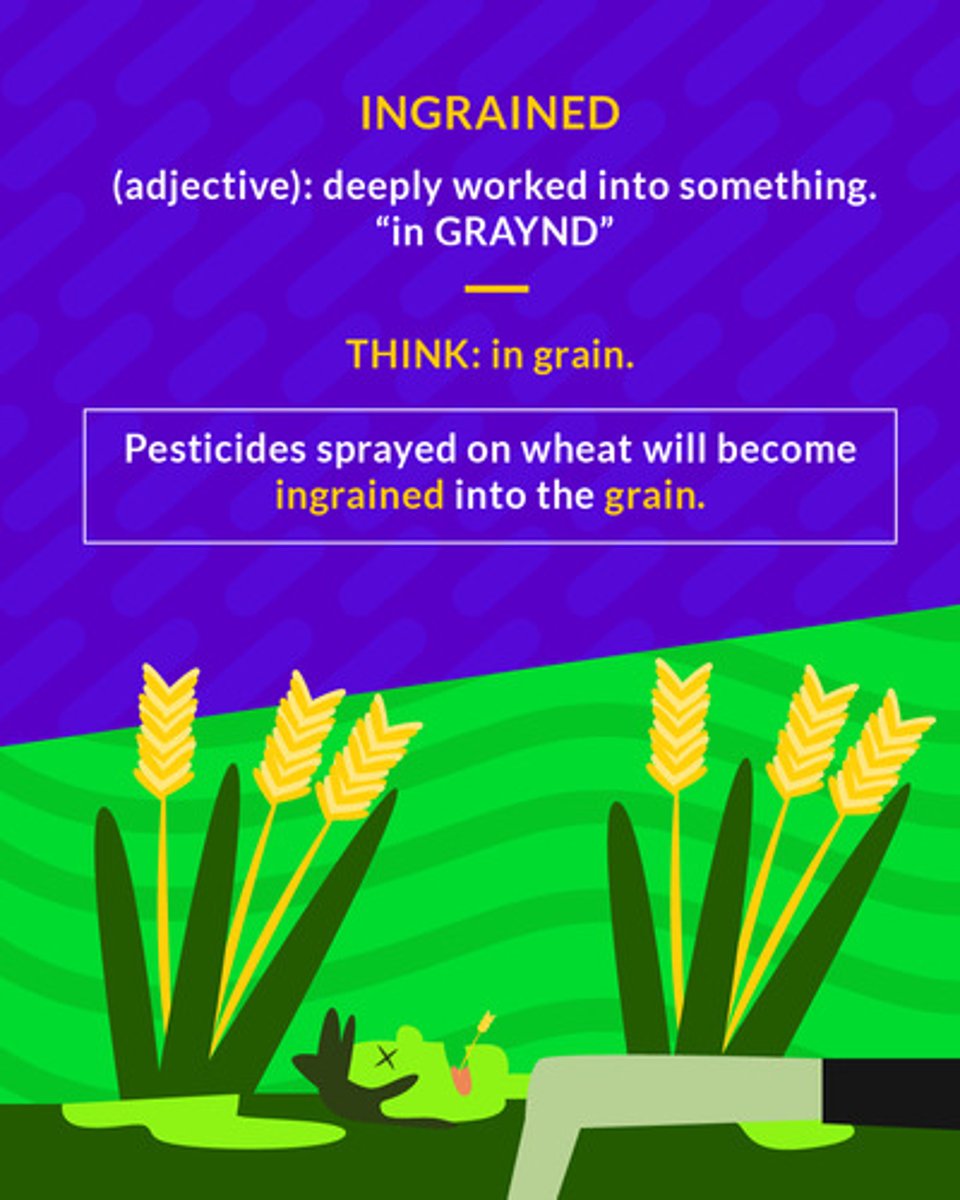 <p>(adj) deep-rooted, forming part of the very essence; worked into the fiber</p><p>(adj.) deep-rooted</p>