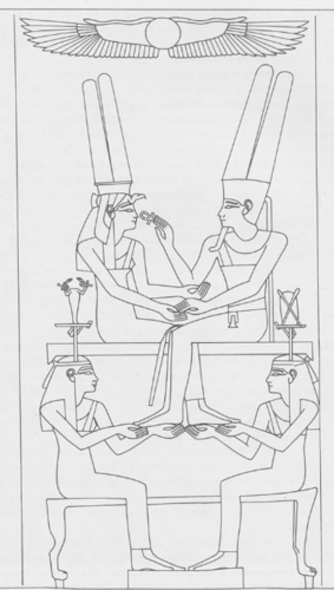 <p>- Queen Hatshepsut's mom is sitting with the god Amun\</p><p>- They are consummating their love and Amun is giving life to the mother</p><p>She is saying that she is the actual daughter of Amun</p><p>- People believe she depicts this because she is a woman and has to work harder to protect her right to rule, but this motif is continued later in Egypt, indicating that it has nothing to do with gender but is instead a new way of displaying power and right to rule as an Egyptian King</p><p>- Following image has Hatshepsut's pregnant mom being led away by two gods to give birth</p><p>- Reconceptualization of kingship</p>