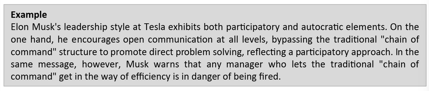 <p>Autocratic or paternalistic.</p><ul><li><p>Strict supervision that is seen positively by submissive employees. </p></li></ul><p></p>