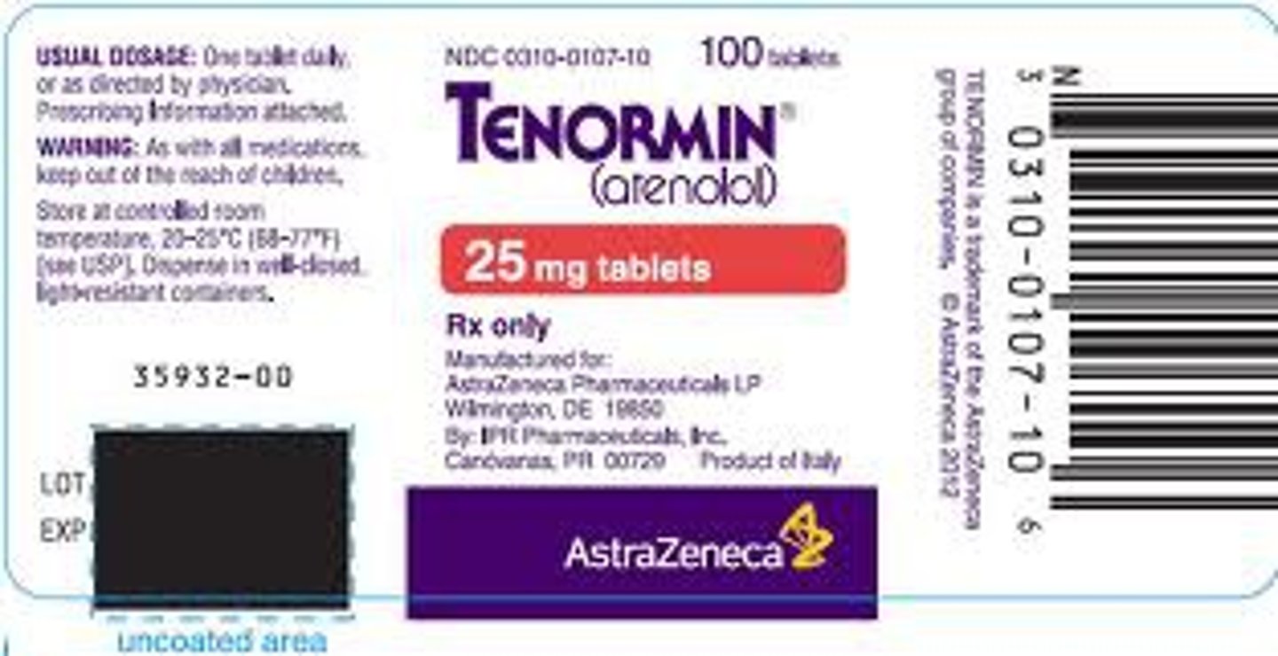 <p>Atenolol</p><p>Indication: Hypertension</p><p>Classification: Beta 1 Blocker;</p>