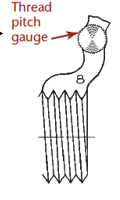 <p><span>The pitch or the number of threads per inch can be measured with a scale or with a <strong><em>thread pitch gage </em></strong></span></p>