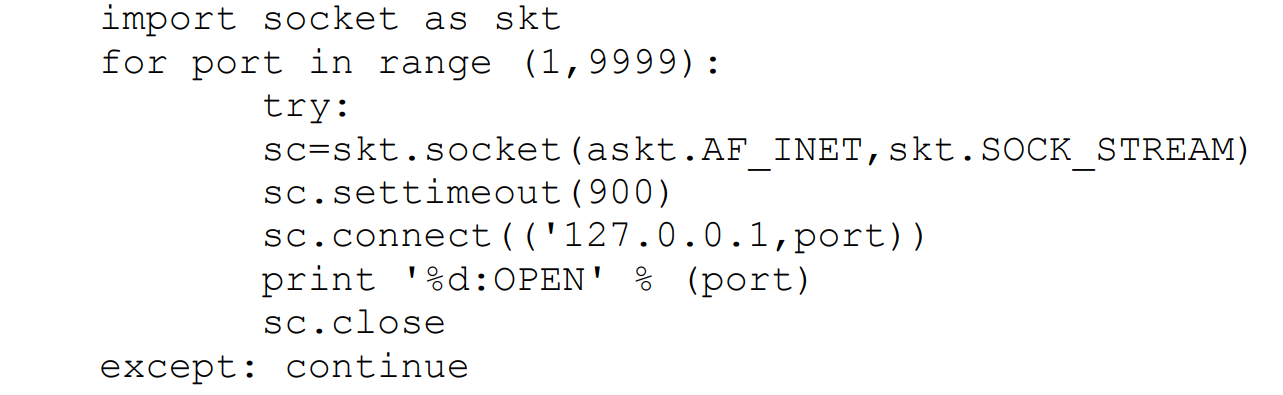  Steve discovers the following code on a system. What language is
it written in, and what does it do?
A. Perl, vulnerability scanning
B. Python, port scanning
C. Bash, vulnerability scanning
D. PowerShell, port scanning
