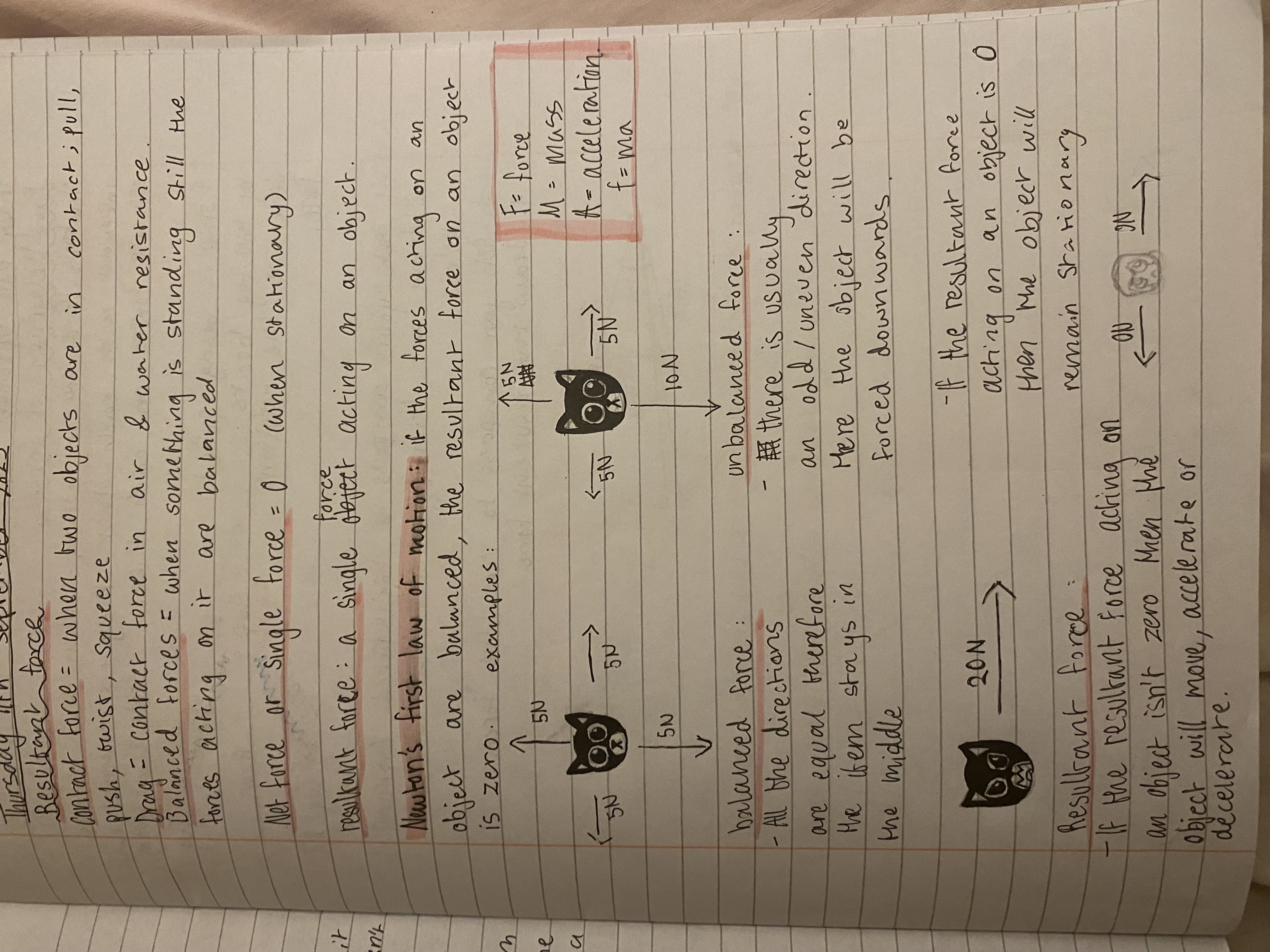 <p>If the forces acting on an object are balanced, the resultant force on an object is zero.</p>