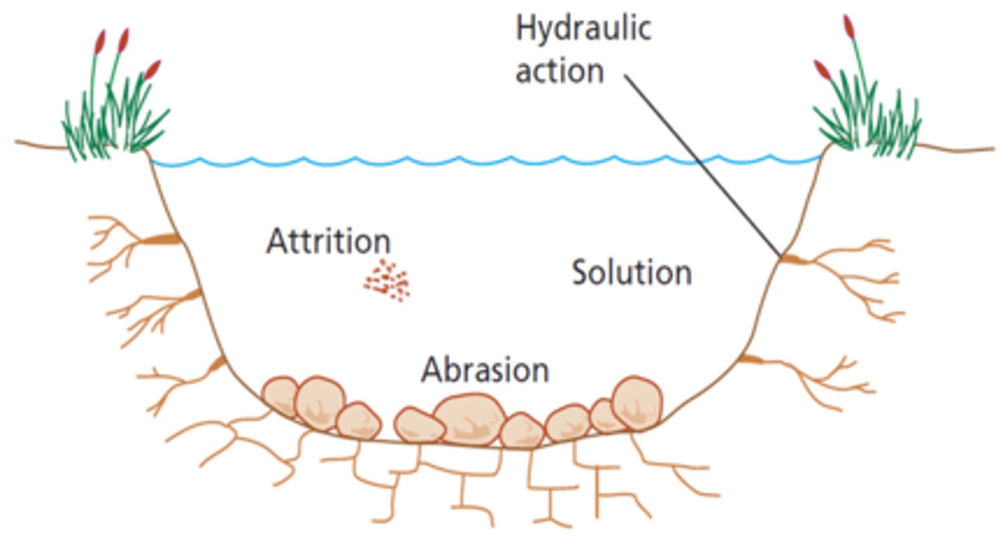 <p>force of water breaking the rock particles apart</p>