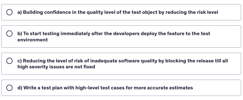 <p>Which of the following statements is a valid objective for testing?</p>
