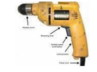 <p>Is a power tool that <mark data-color="blue" style="background-color: blue; color: inherit">rotates a replaced drill bit</mark> to make a hole in wood, plastic or metal.</p>