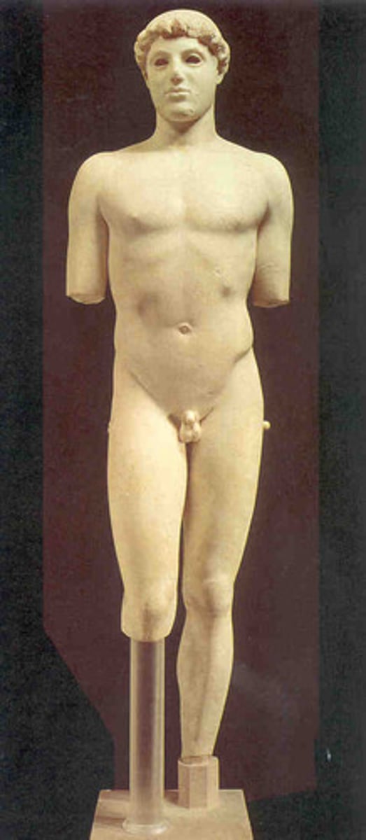 <p>490 BC</p><p>relaxed figure, CONTRAPPOSTO, first purely objective sculpture</p>