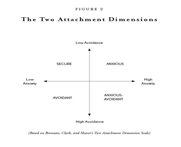 <ul><li><p><span>Secure Attachment </span></p></li><li><p><span>Avoidant (Dismissive) Attachment </span></p></li><li><p><span>Ambivalent/Anxious/Preoccupied Attachment </span></p></li><li><p><span>Disorganized/Disoriented Attachment</span></p></li></ul><p></p>
