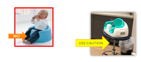 <ul><li><p>Bumbo Floor Seat </p></li><li><p>Mamas and Papas Baby Snug </p></li><li><p>A device WITH a seat strap </p></li></ul><p></p>