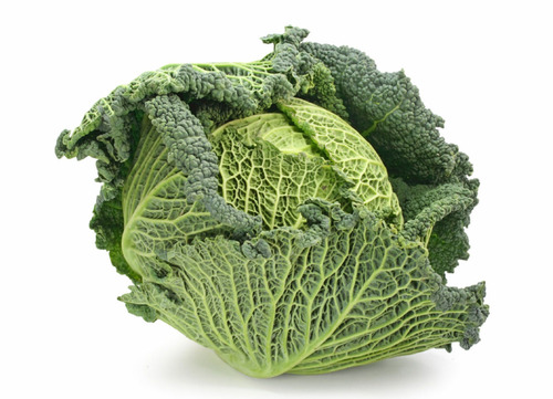layered green leaf outside. The leaves pull away from the inside, unlike the green (round head) cabbage. Additionally, the leaves are very textured. The inside is completely white.