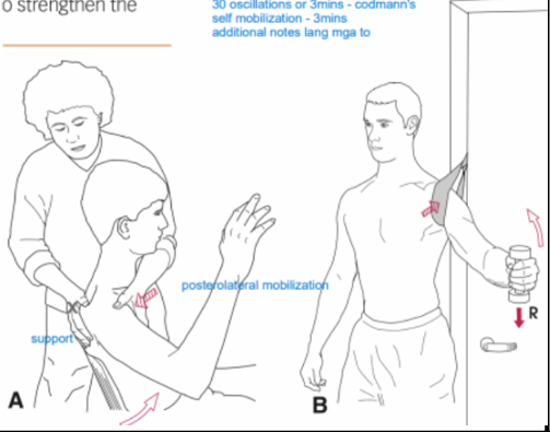 <p>MWM: Posterolateral glide with active elevation on R/L shoulder x 6sH x 10 reps x 3 sets to modify joint tracking and mobility</p>