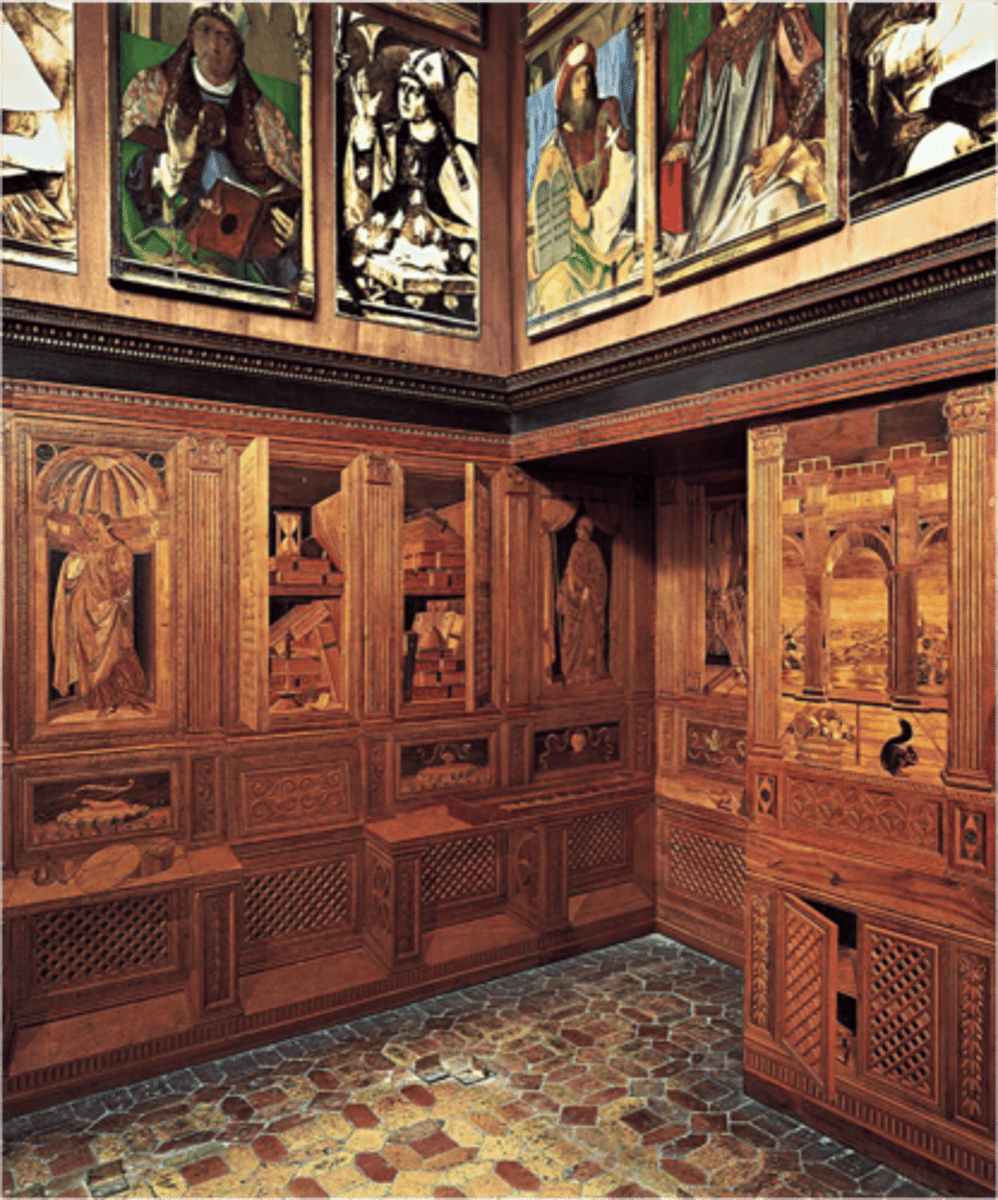 <p>Inlaid wood with beautifully carved designs.</p>