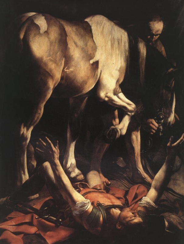<p>Caravaggio, Conversion of St. Paul, Cerasi Chapel, Santa Maria del Popolo, Rome, c. 1601. Oil on canvas</p>