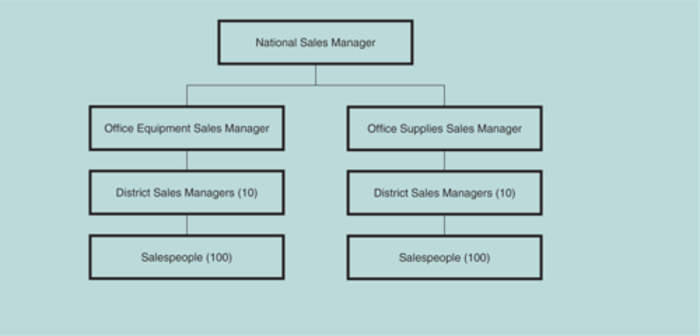 <p>Related products are grouped together to form departments (Large manufacturing corp. is divided into aviation parts and consumer appliance divisions)</p>