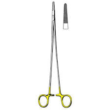Holds fine suture needle for vascular or cardiac procedures