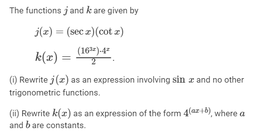 <p>B(ii) Rewrite k(x) as an expression of the form 4^(ax+b), where a and b are constants. </p>
